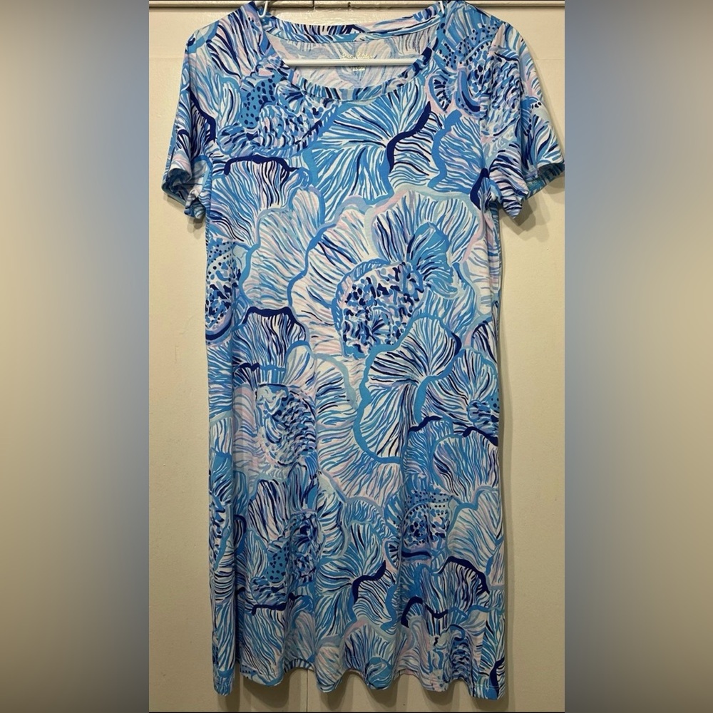 Lilly Pulitzer 100% Pima Cotton Cody Swing Fishful Thinking Dress Blue Sz Medium